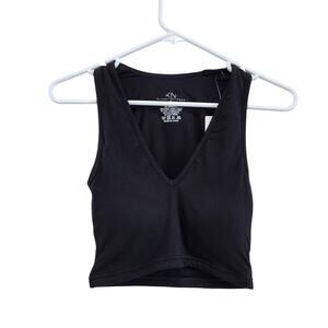 Klassy Network Deep V Neck Black Crop Top Brami Tank Built in Bra Size Small
